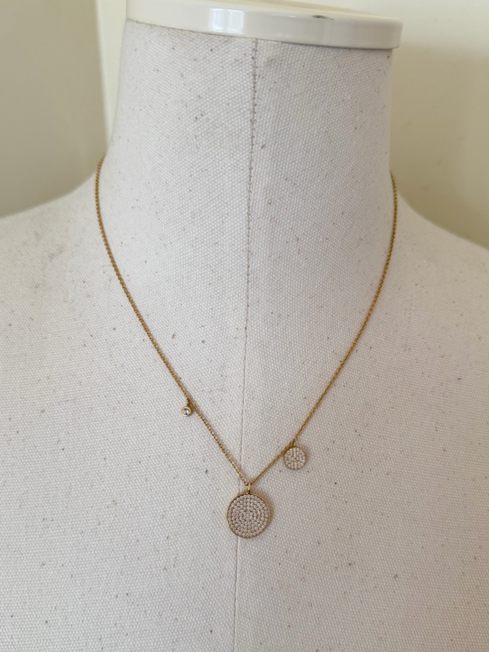 Gold Double Disc Pave Pendant Necklace